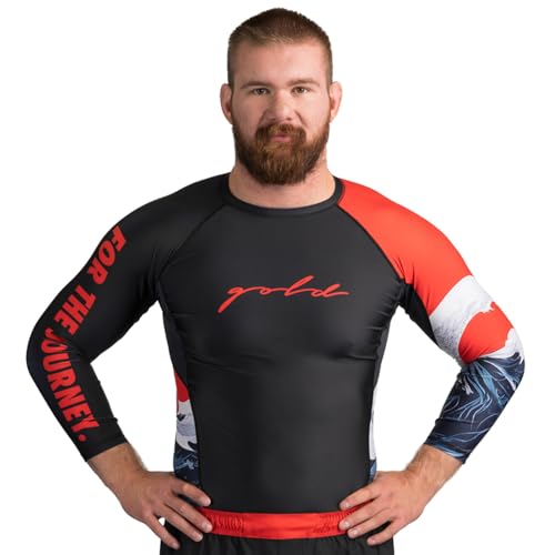 Gold BJJ The Wave 3/4 Sleeve Rash Guard - Black