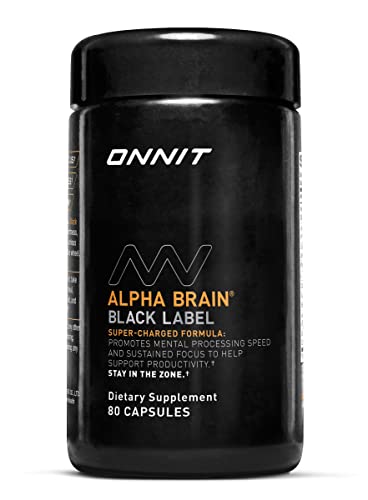 ONNIT Alpha Brain Black Label Capsule (80ct) Premium Citicoline Brain Supplement - Focus, Concentration & Memory - Lion's Mane, Hericium Erinaceus, L Theanine & Mucuna Pruriens