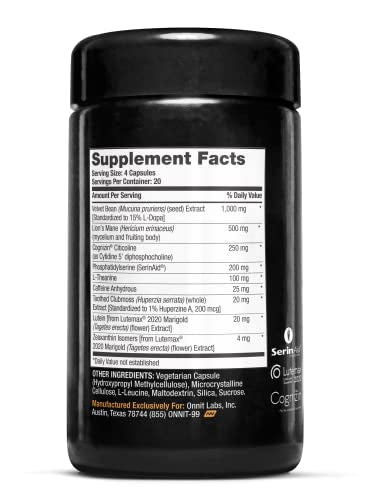 ONNIT Alpha Brain Black Label Capsule (80ct) Premium Citicoline Brain Supplement - Focus, Concentration & Memory - Lion's Mane, Hericium Erinaceus, L Theanine & Mucuna Pruriens