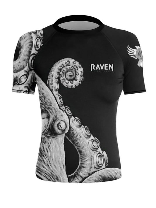 Raven Fightwear Women's Kraken Octopus Short Sleeve Rash Guard - Black/White