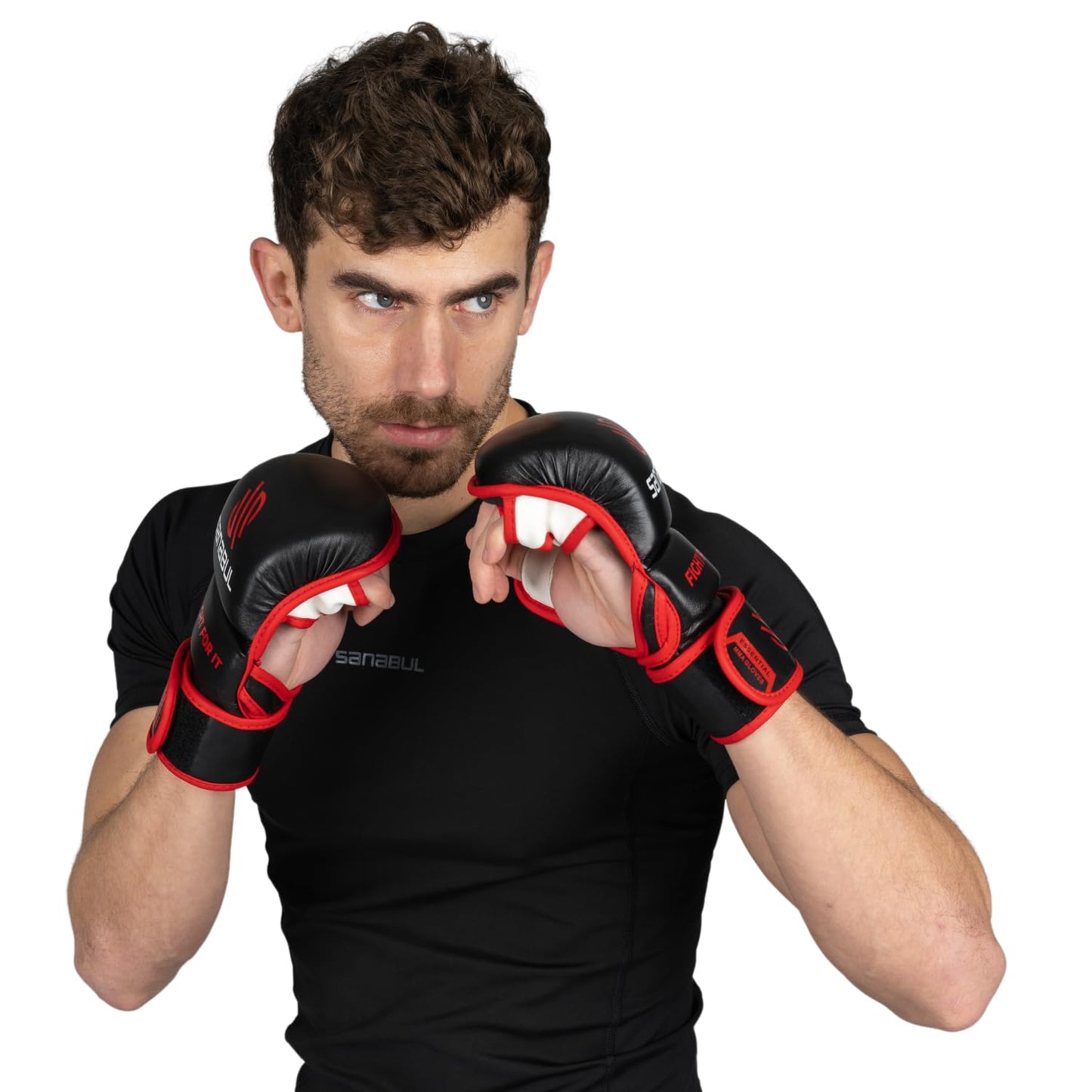 Sanabul Essential 7 oz MMA Gloves Training Gloves - Black/Red, Large/X-Large