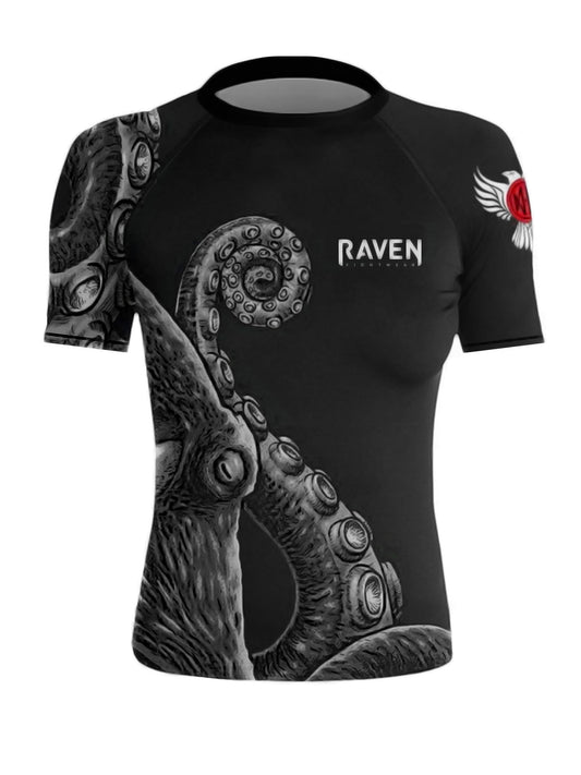 Raven Fightwear Women's Kraken Octopus Short Sleeve Rash Guard - Black/Black