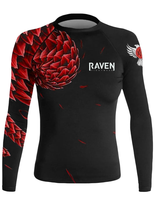 Raven Fightwear Women's Power Pangolin Long Sleeve Rash Guard - Black/Red