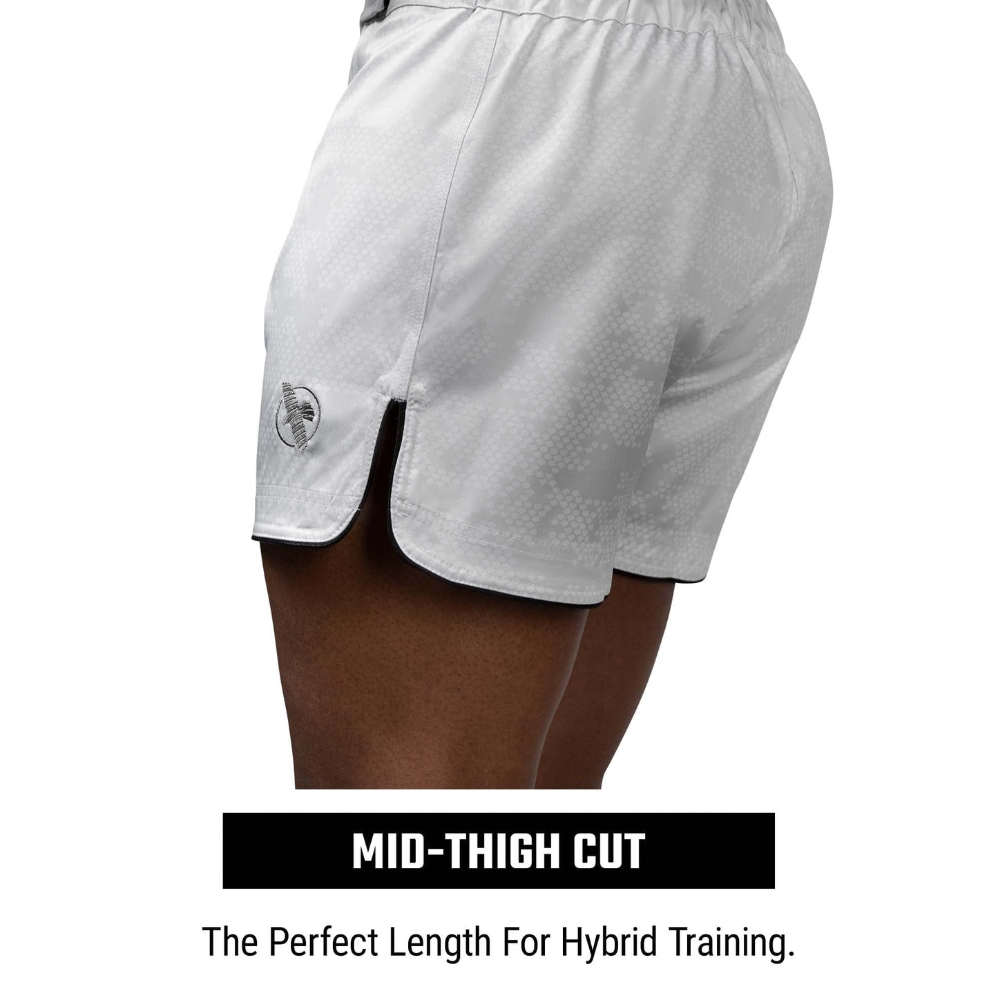 Hayabusa Hexagon Mid Thigh Fight Shorts - White