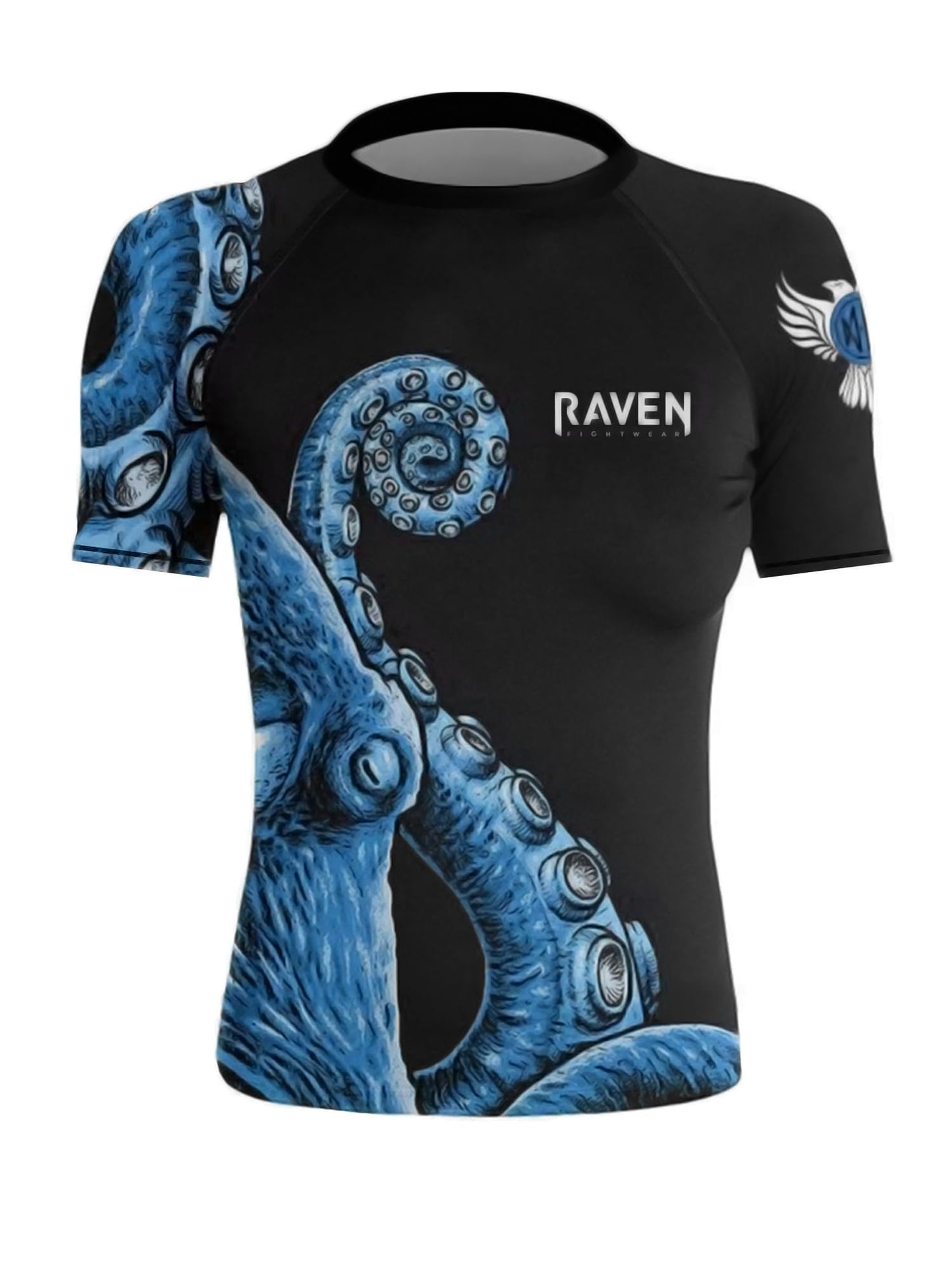 Raven Fightwear Women's Kraken Octopus Short Sleeve Rash Guard - Black/Blue