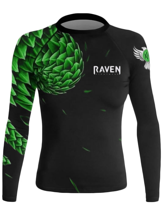 Raven Fightwear Women's Power Pangolin Long Sleeve Rash Guard - Black/Green