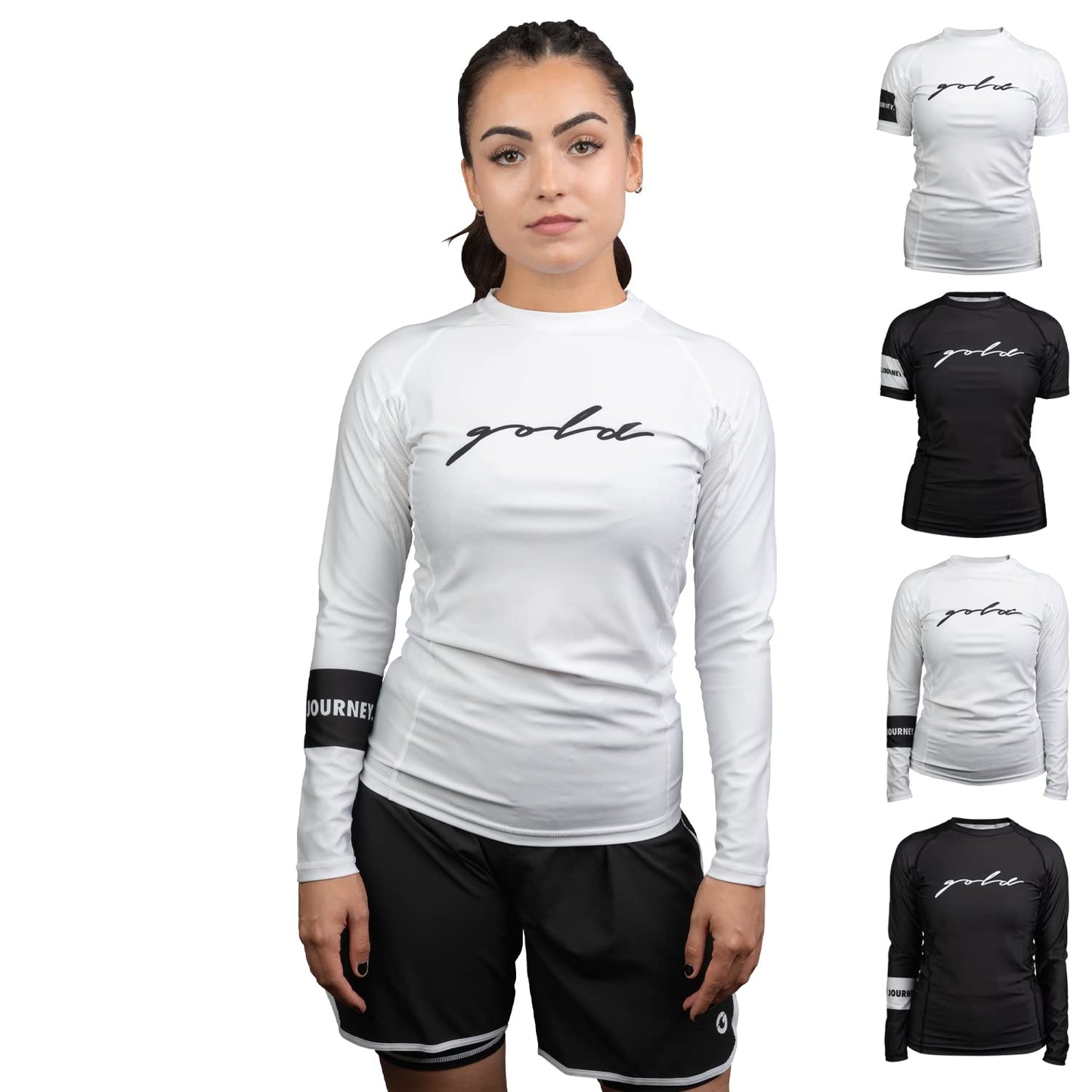 Gold BJJ Foundation Women's Long Sleeve Rash Guard - White