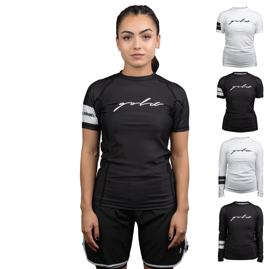 Gold BJJ Foundation Women's Short Sleeve Rash Guard - Black