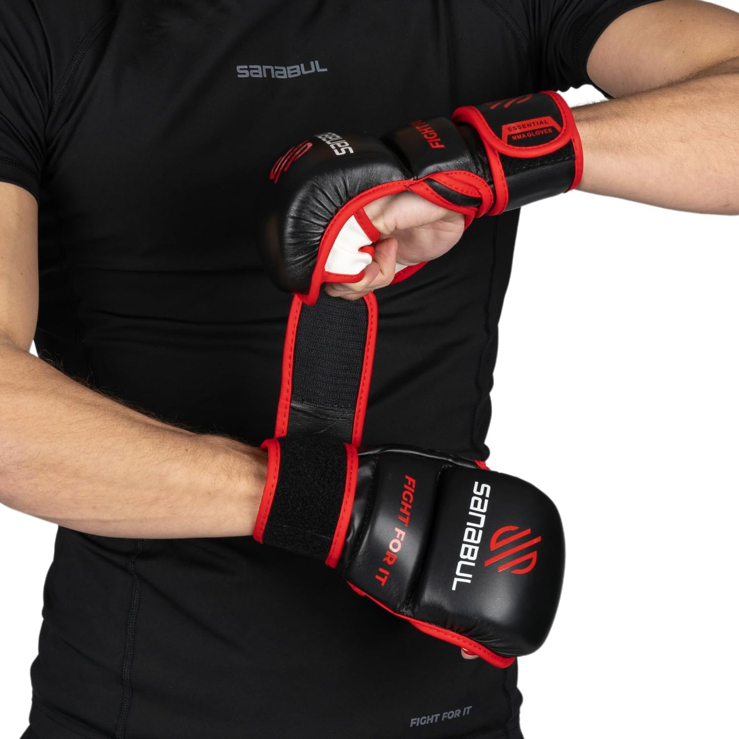 Sanabul Essential 7 oz MMA Gloves Training Gloves - Black/Red, Large/X-Large