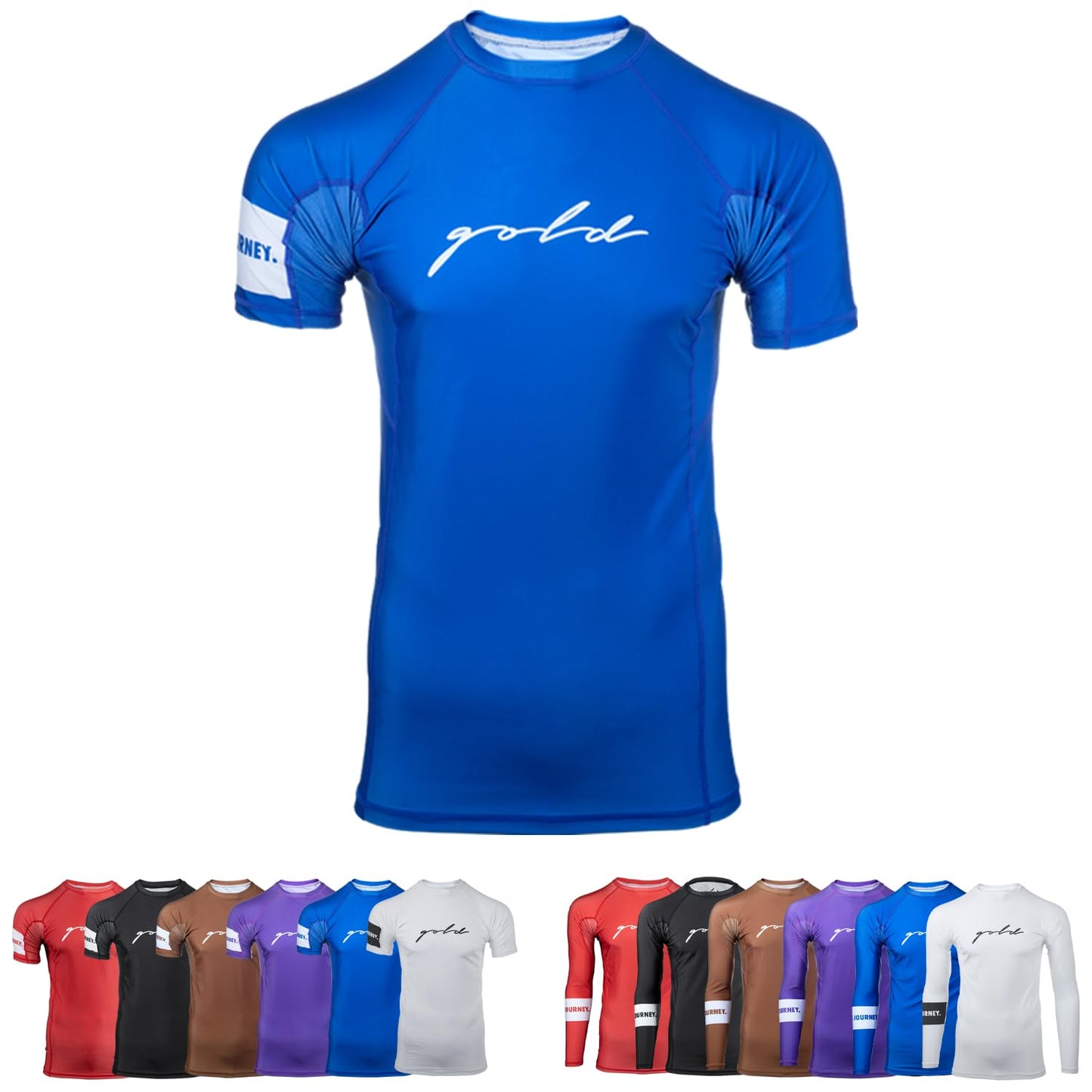 Gold BJJ Foundation Short Sleeve Rash Guard -  Blue