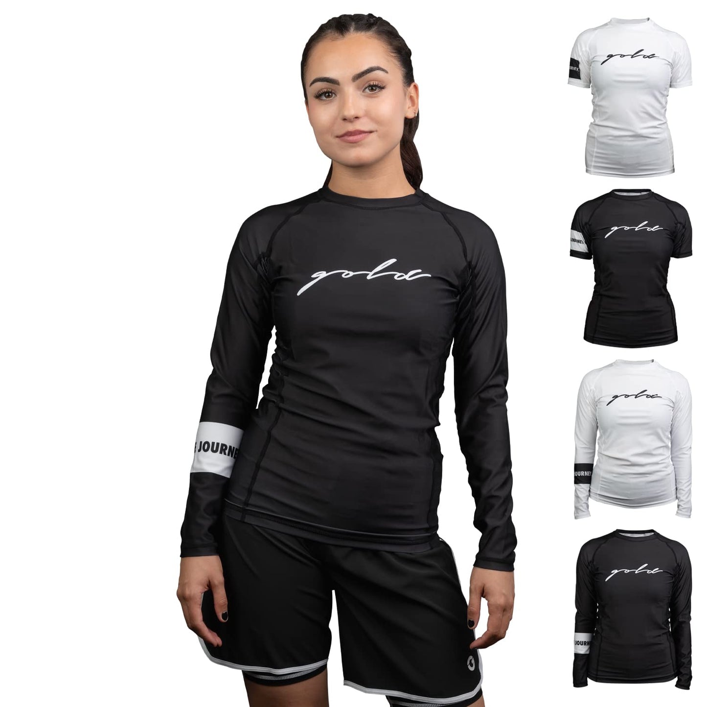 Gold BJJ Foundation Women's Long Sleeve Rash Guard - Black