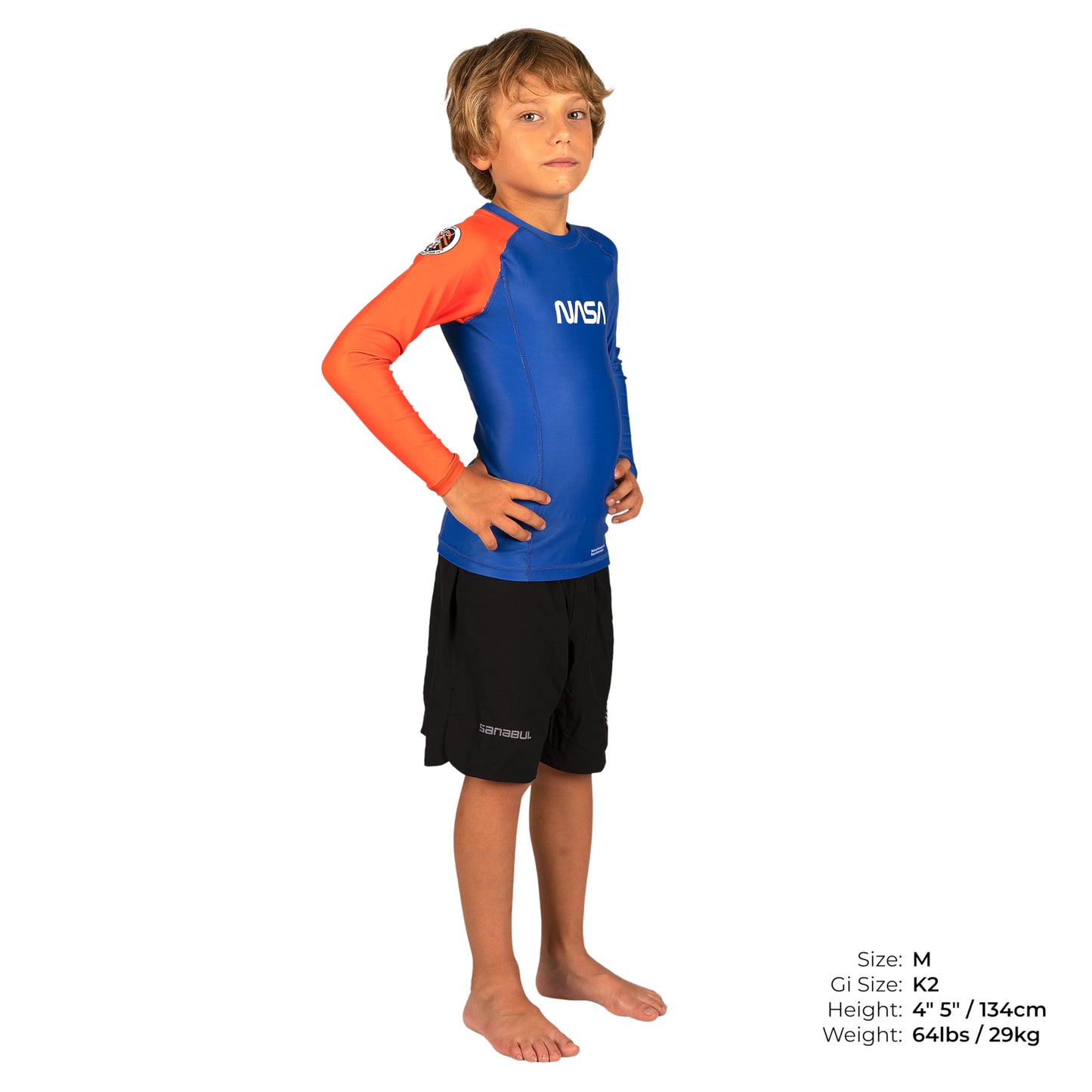 Sanabul Kids NASA Long Sleeve Compression Rash Guard - Blue/Orange