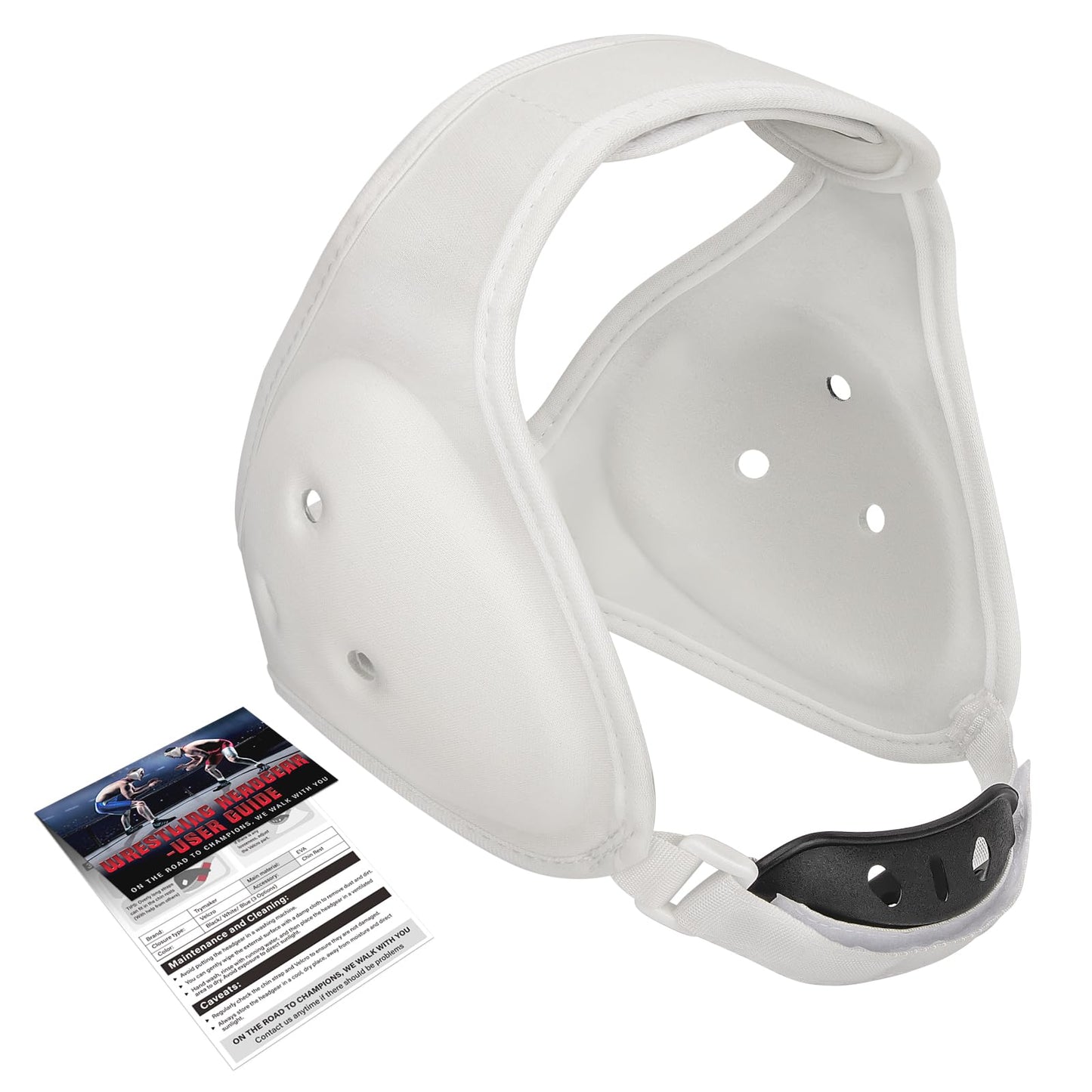 Trymaker Wrestling Youth Headgear with Chin Cup - White