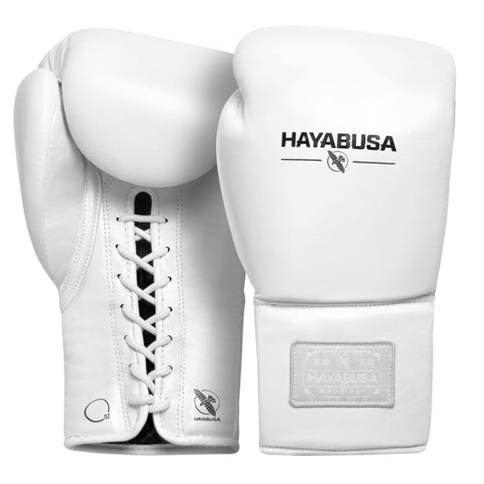 Hayabusa Pro Leather Lace-Up Boxing Gloves for Men and Women - White