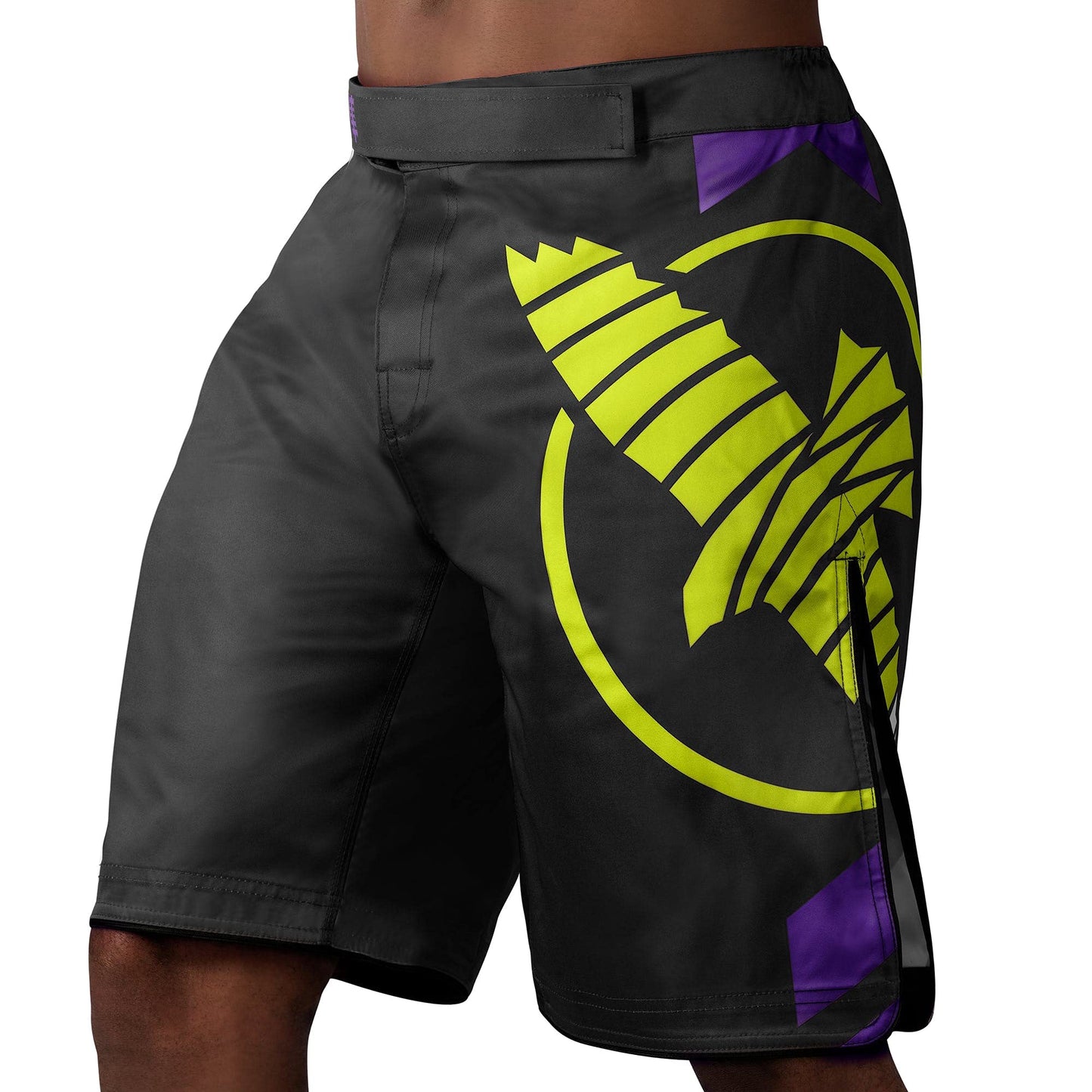 Hayabusa Men's Icon Fight Shorts - Black/Yellow, X-Small