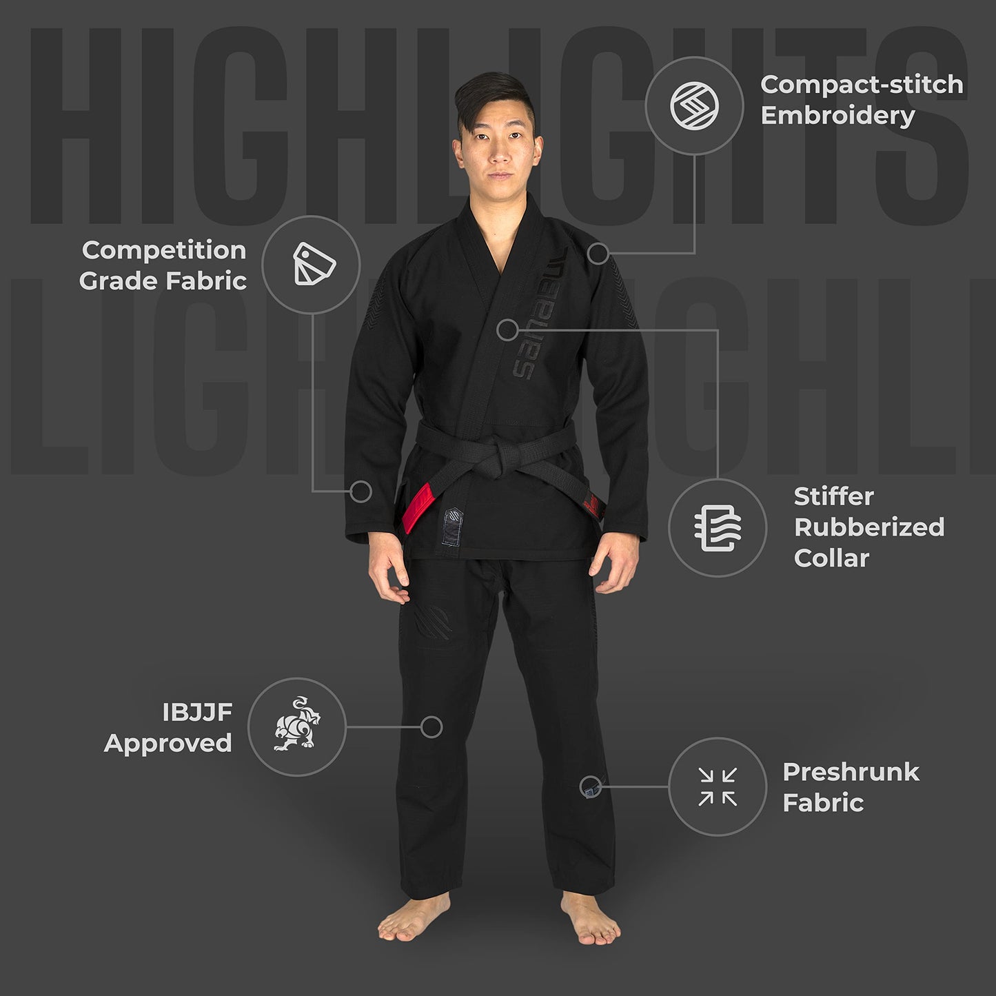 Sanabul Highlights Pro Brazilian Jiu Jitsu Gi - Black