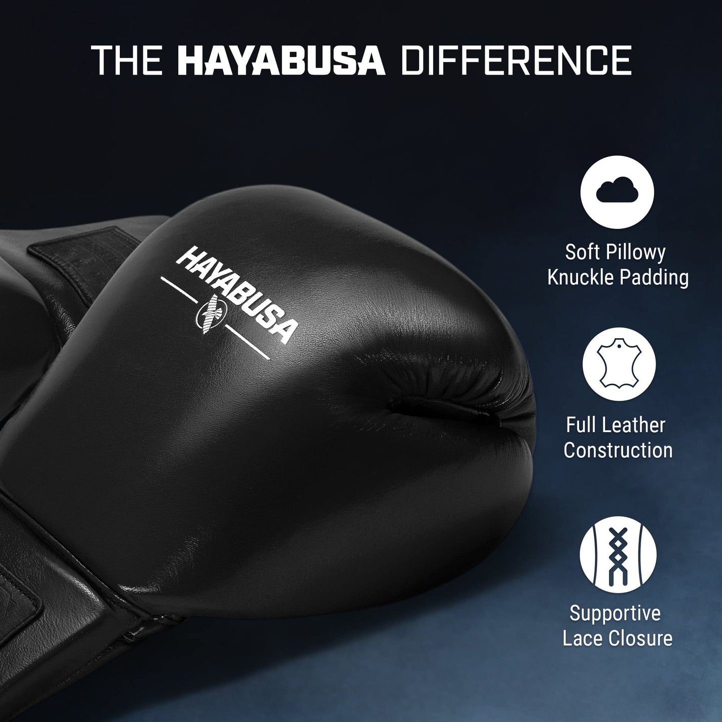 Hayabusa Pro Leather Lace-Up Boxing Gloves for Men and Women - Black