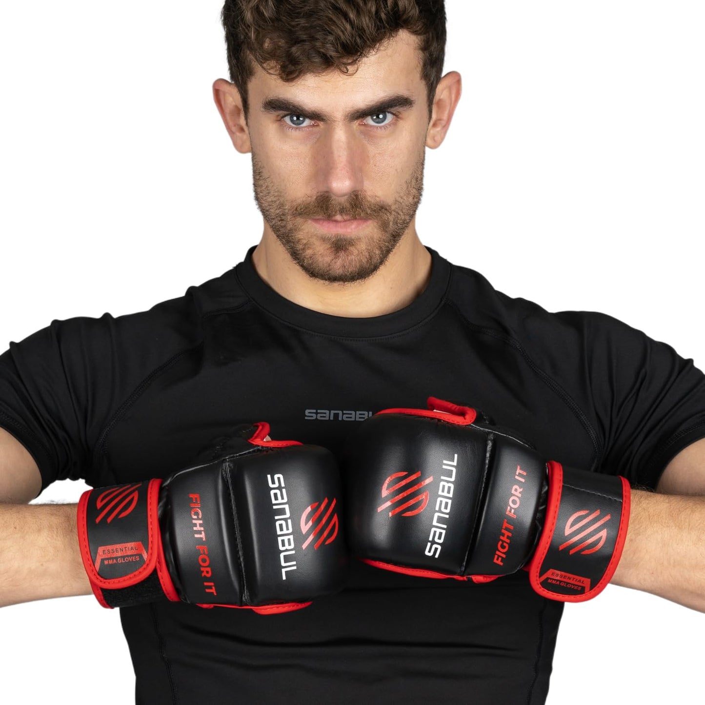 Sanabul Essential 7 oz MMA Gloves Training Gloves - Black/Red, Large/X-Large