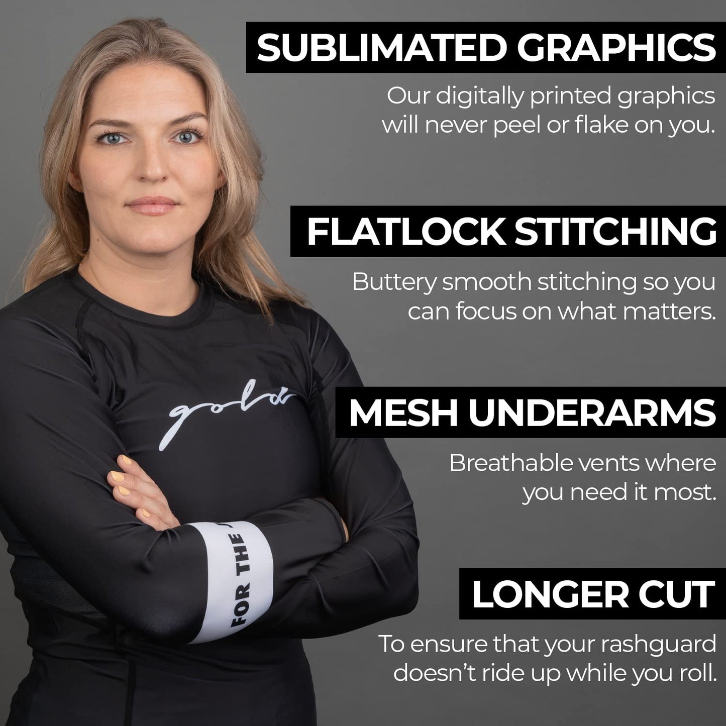 Gold BJJ Foundation Women's Long Sleeve Rash Guard - Black