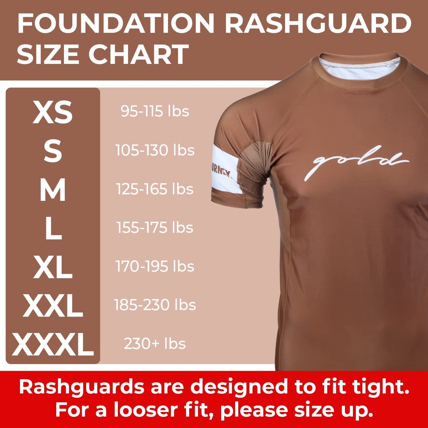 Gold BJJ Foundation Short Sleeve Rash Guard - Brown