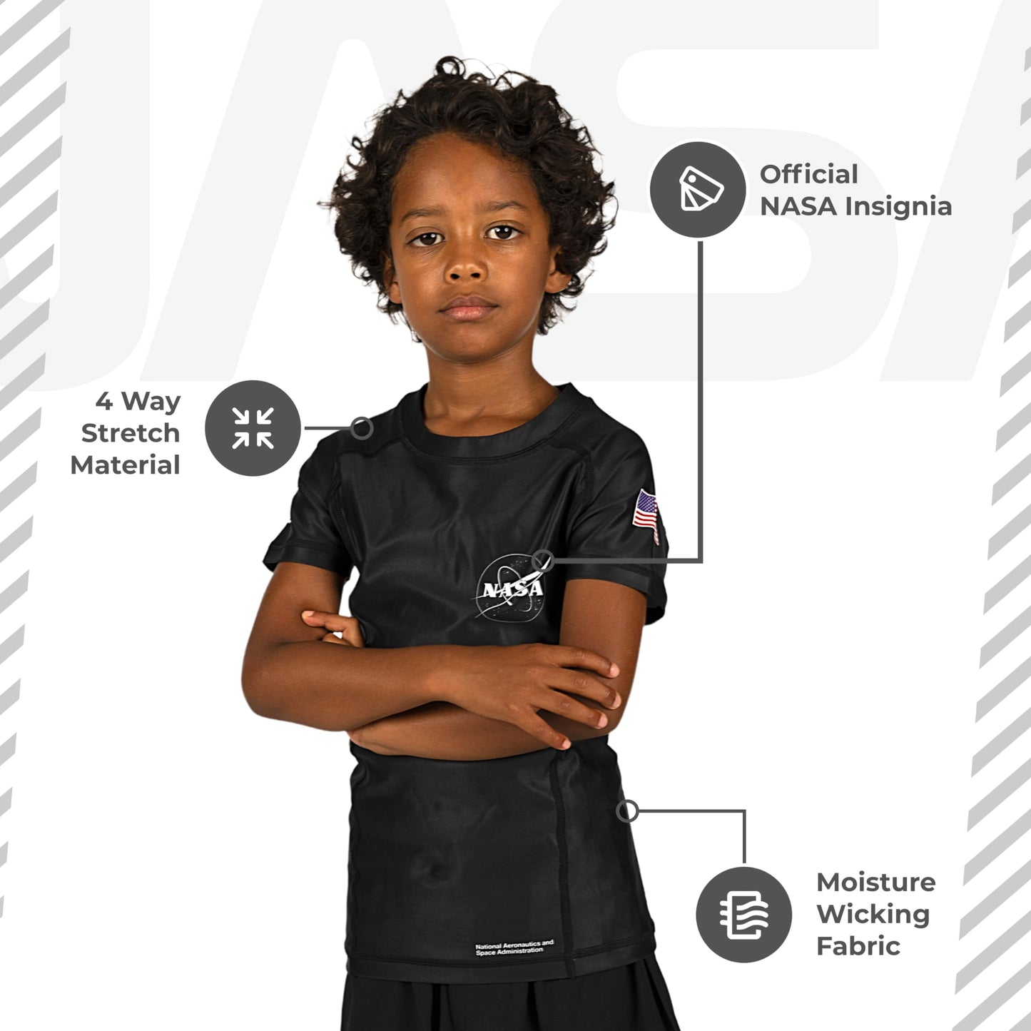 Sanabul Kids NASA Short Sleeve Compression Rash Guard - Black/White