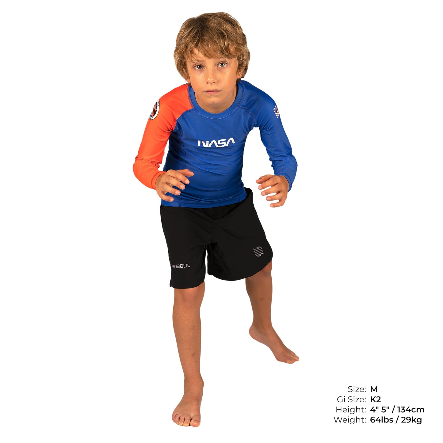 Sanabul Kids NASA Long Sleeve Compression Rash Guard - Blue/Orange