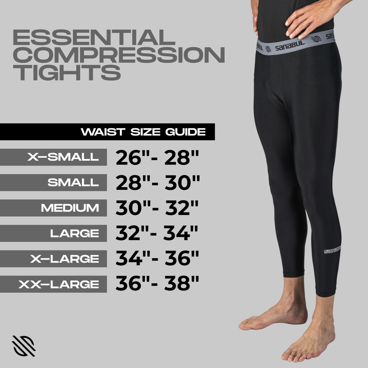 Sanabul Essential Compression Tights Men No Gi Jiu Jitsu Spats - Black