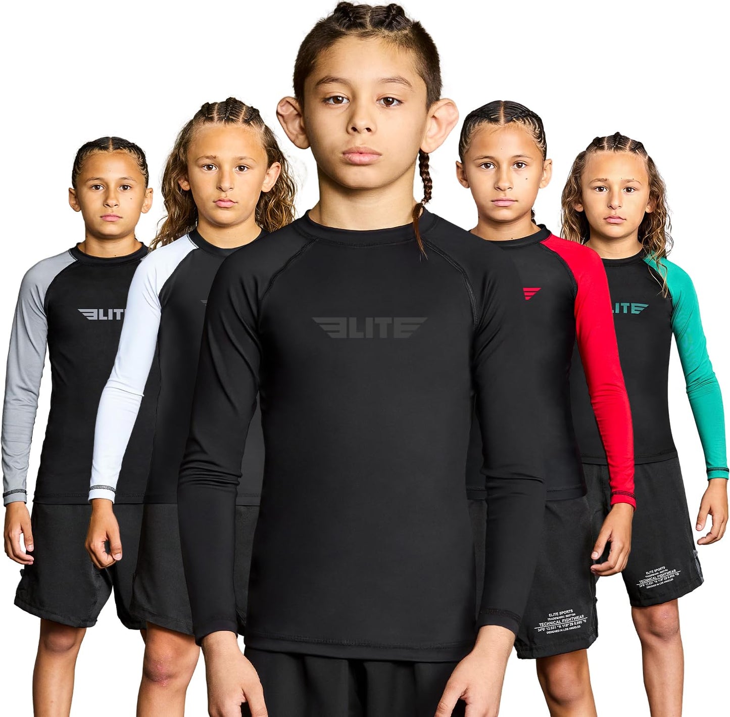 Elite Sports Long Sleeve Compression Shirt for Kids | Youth Boys & Girls BJJ MMA