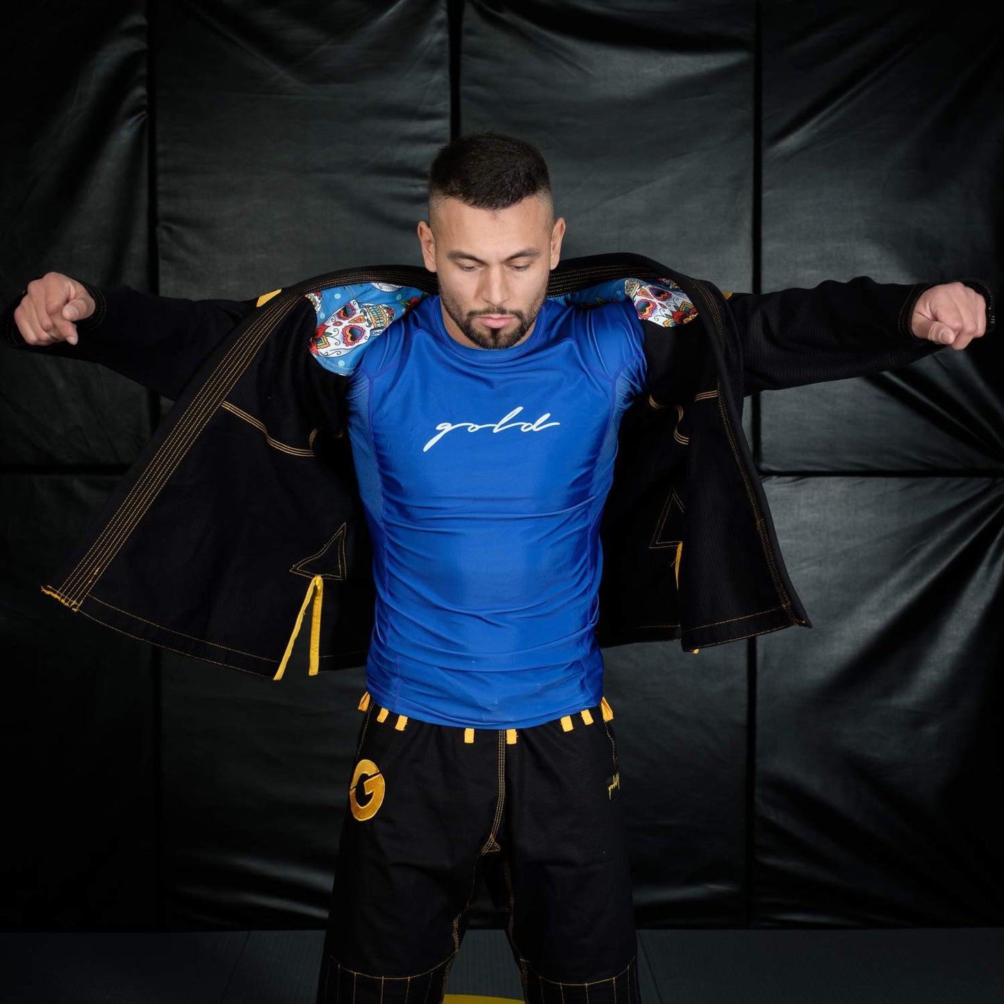 Gold BJJ Foundation Short Sleeve Rash Guard -  Blue