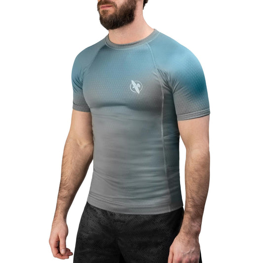 Hayabusa Fusion Short Sleeve Rash Guard - Grey/Aqua