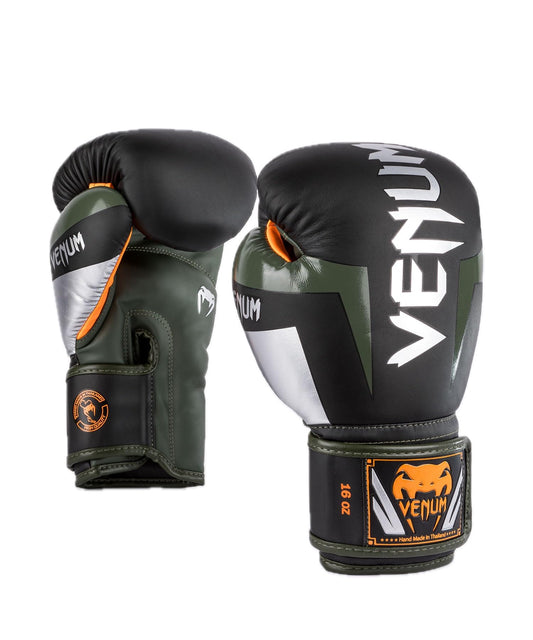 Venum Elite Boxing Gloves - Black/Silver/Kaki