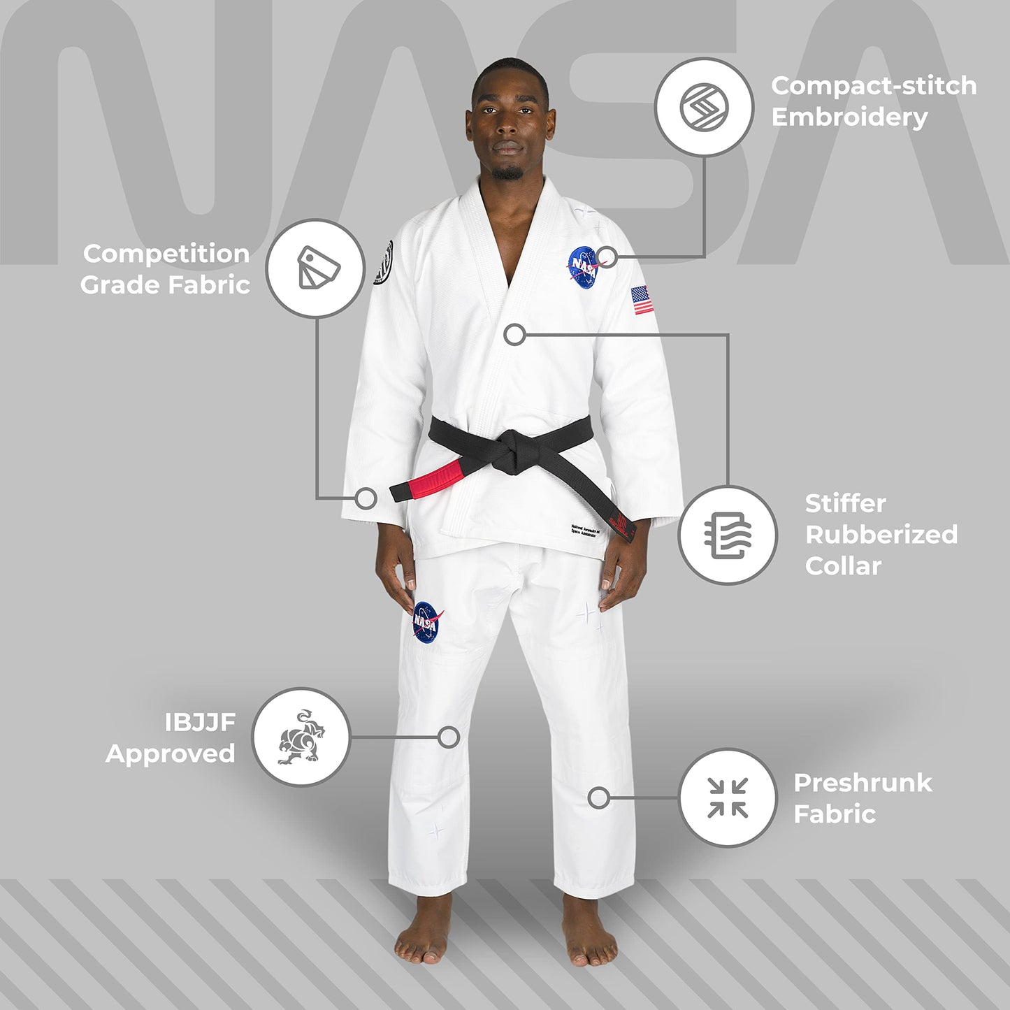 Sanabul NASA Brazilian Jiu Jitsu Gi for Men & Women - White/Black