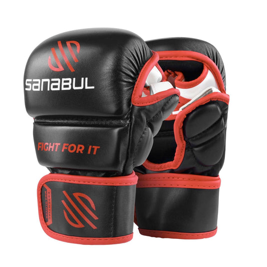 Sanabul Essential 7 oz MMA Gloves Training Gloves - Black/Red, Large/X-Large