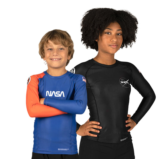 Sanabul Kids NASA Long Sleeve Compression Rash Guard - Blue/Orange