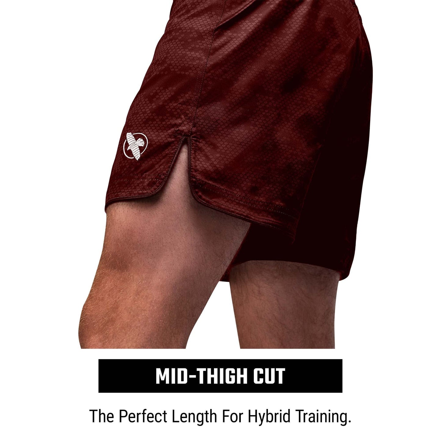 Hayabusa Hexagon Mid Thigh Fight Shorts - Burgundy