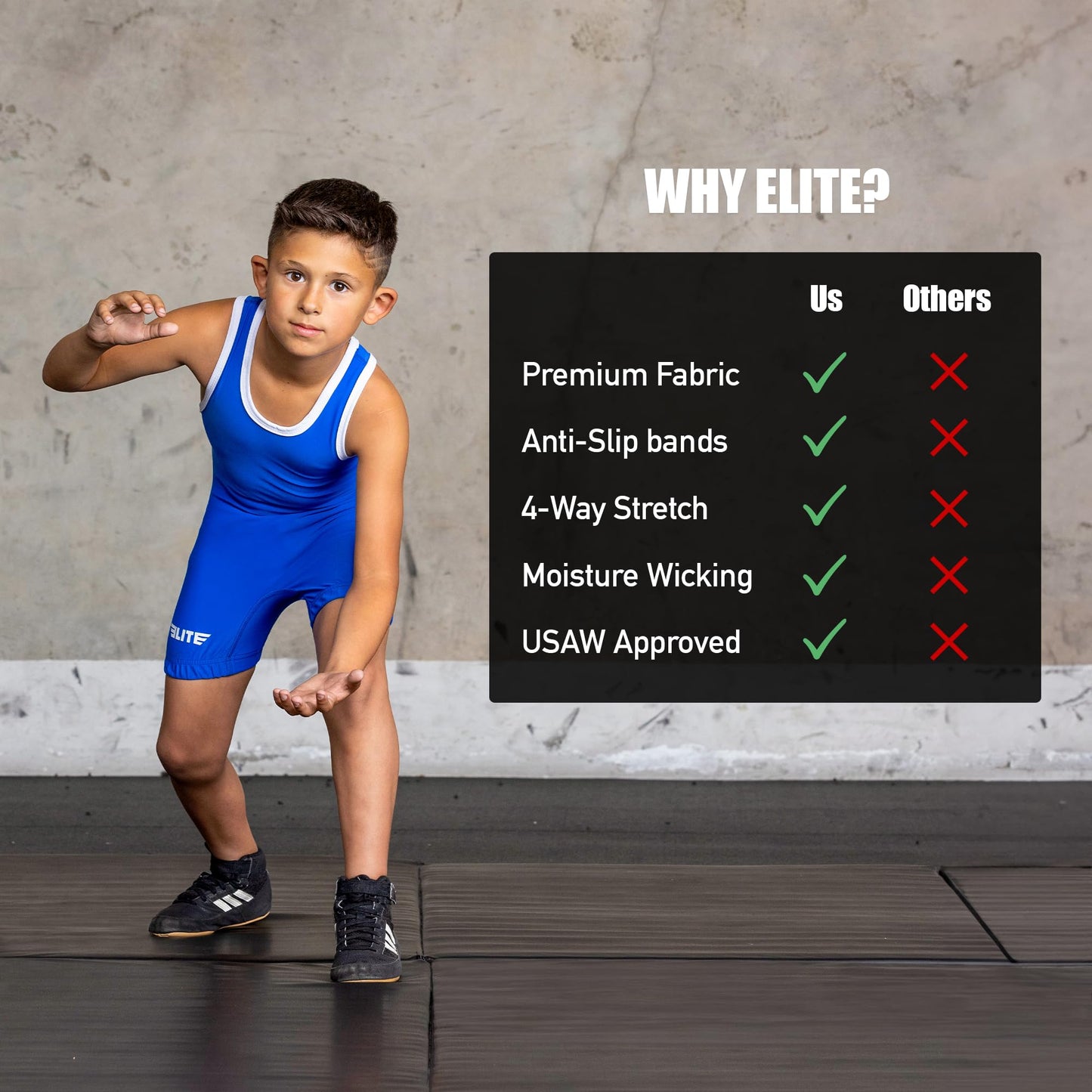 Elite Sports Youth Standard Kids Wrestling Singlets - Blue