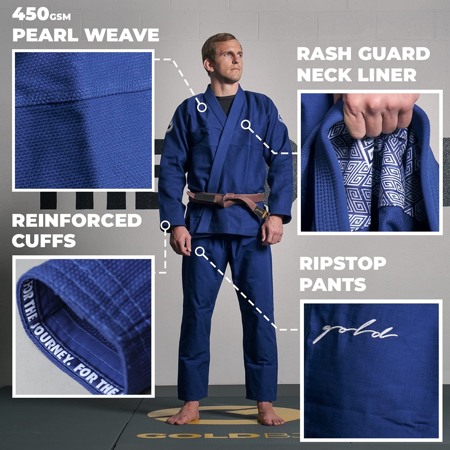 Gold BJJ Foundation Pearl Weave Jiu Jitsu Gi for Men and Women - Black