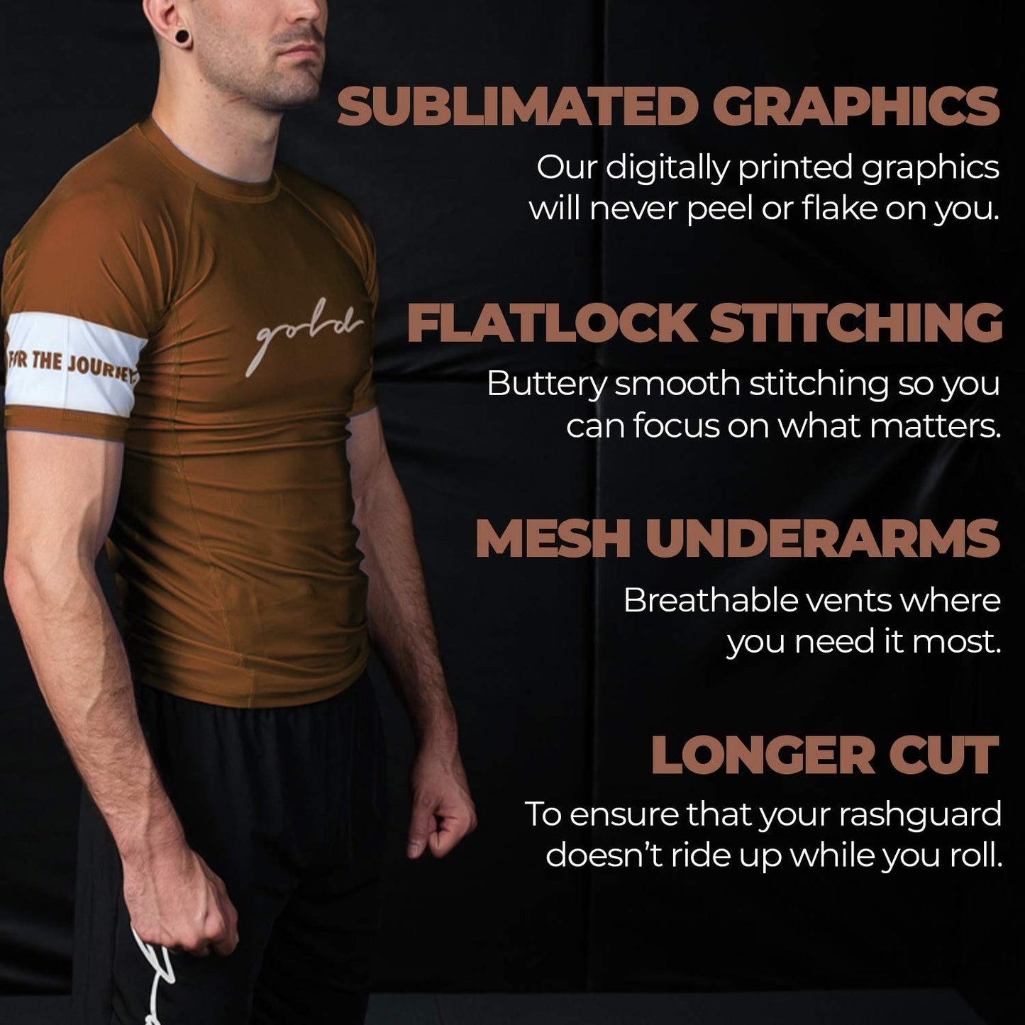 Gold BJJ Foundation Short Sleeve Rash Guard - Brown