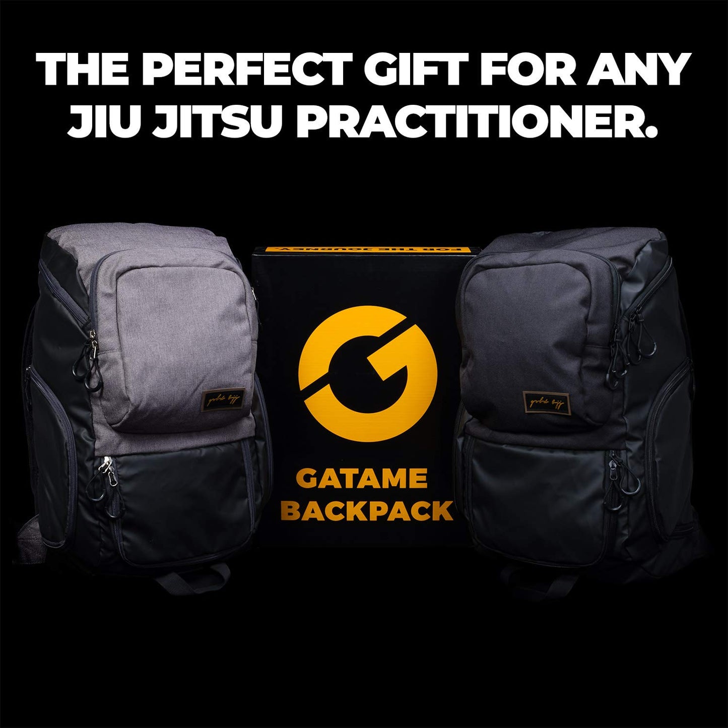 Gold BJJ Jiu Jitsu Backpack / Heavy Duty Gym Bag with Waterproof Gi Pocket - Black