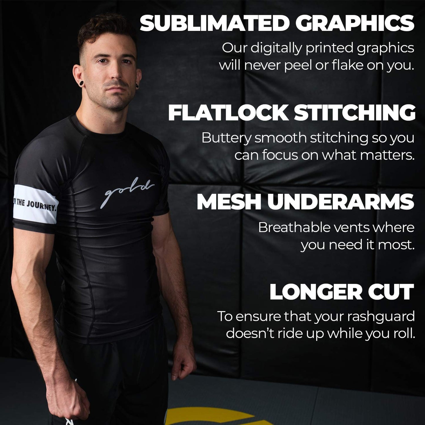 Gold BJJ Foundation Short Sleeve Rash Guard - Black