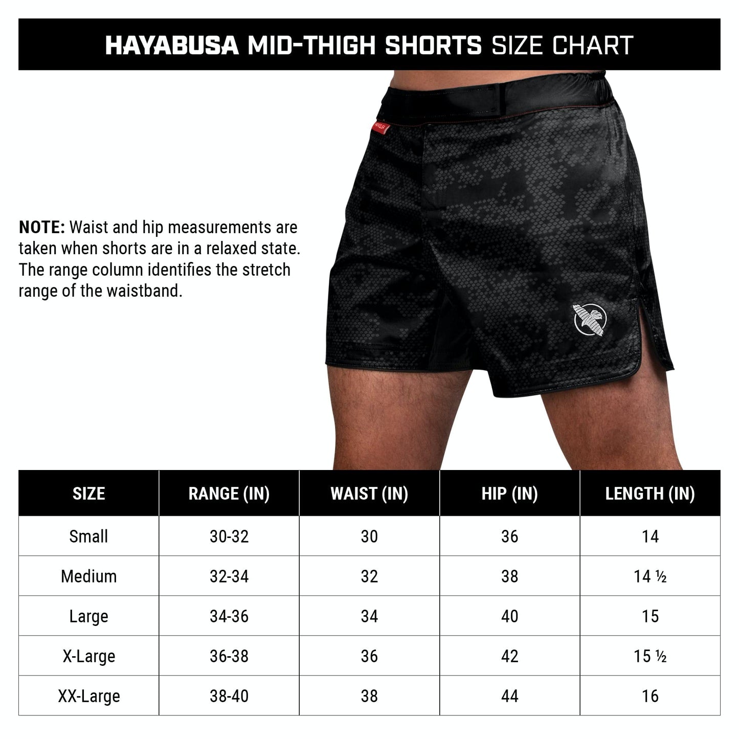 Hayabusa Hexagon Mid Thigh Fight Shorts - Black