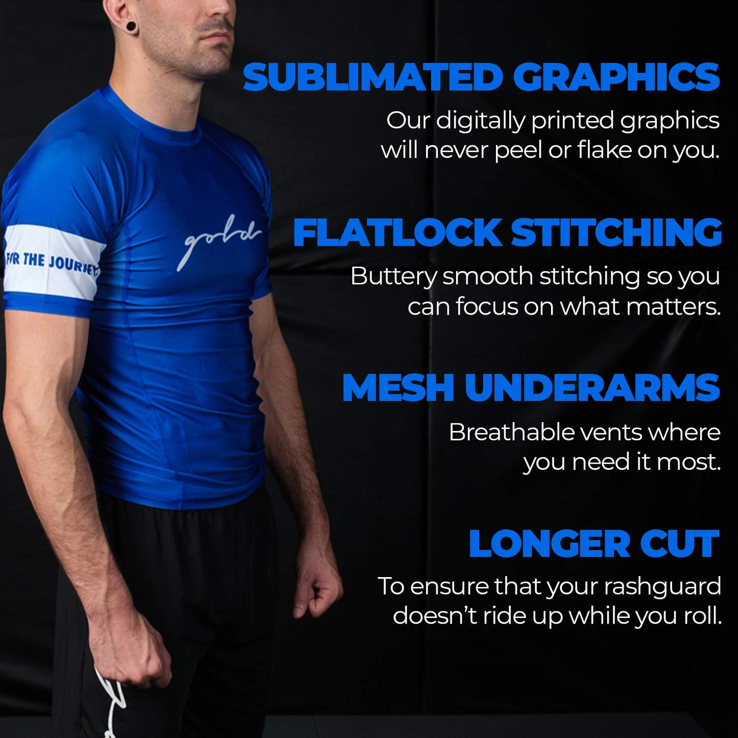 Gold BJJ Foundation Short Sleeve Rash Guard -  Blue