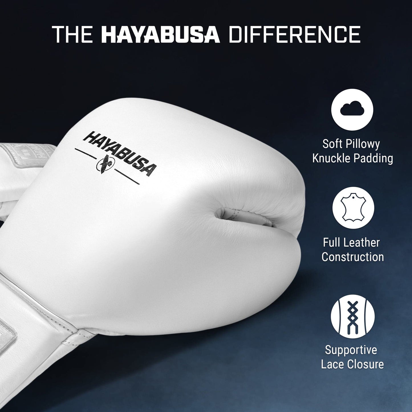 Hayabusa Pro Leather Lace-Up Boxing Gloves for Men and Women - White