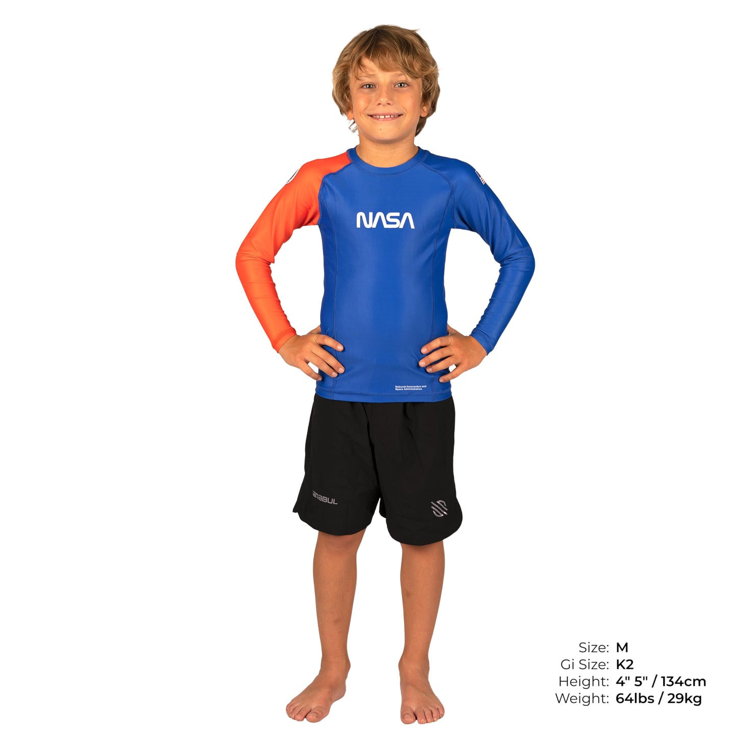 Sanabul Kids NASA Long Sleeve Compression Rash Guard - Blue/Orange