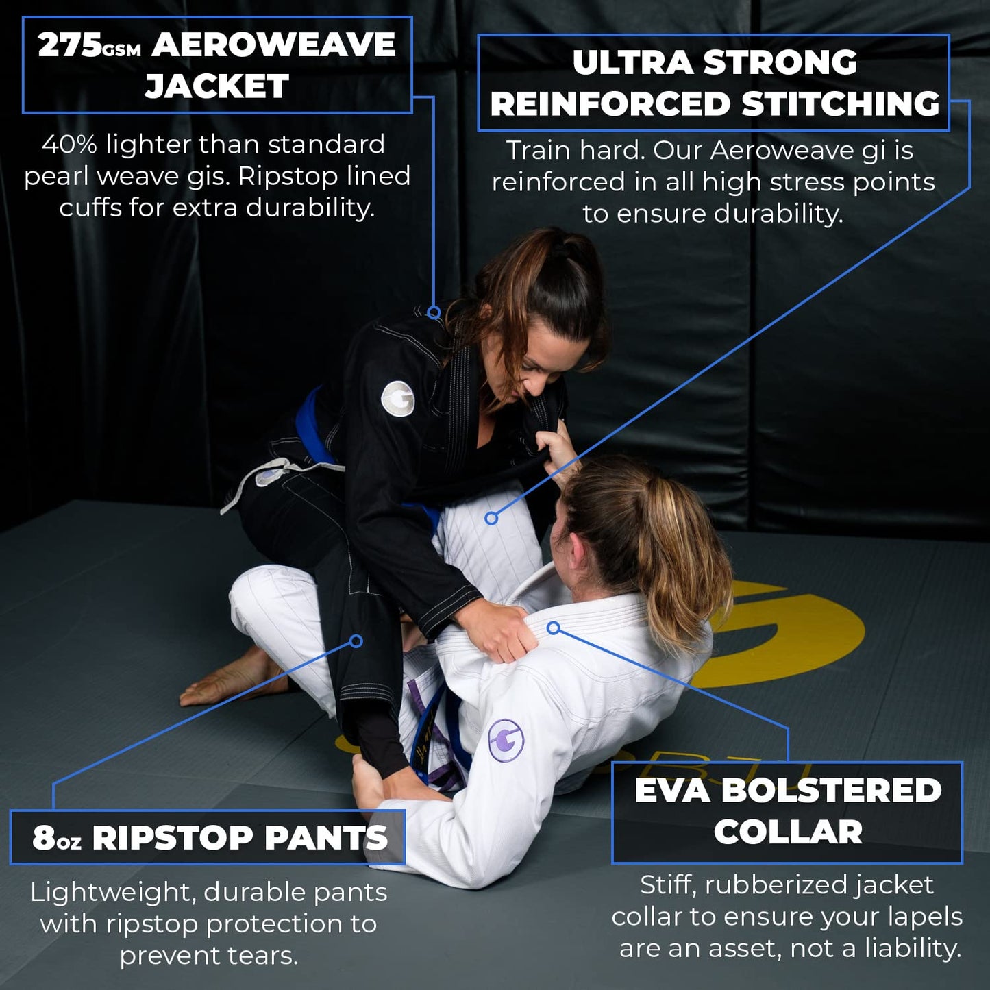 Gold BJJ Womens Aeroweave Jiu Jitsu Gi - Black