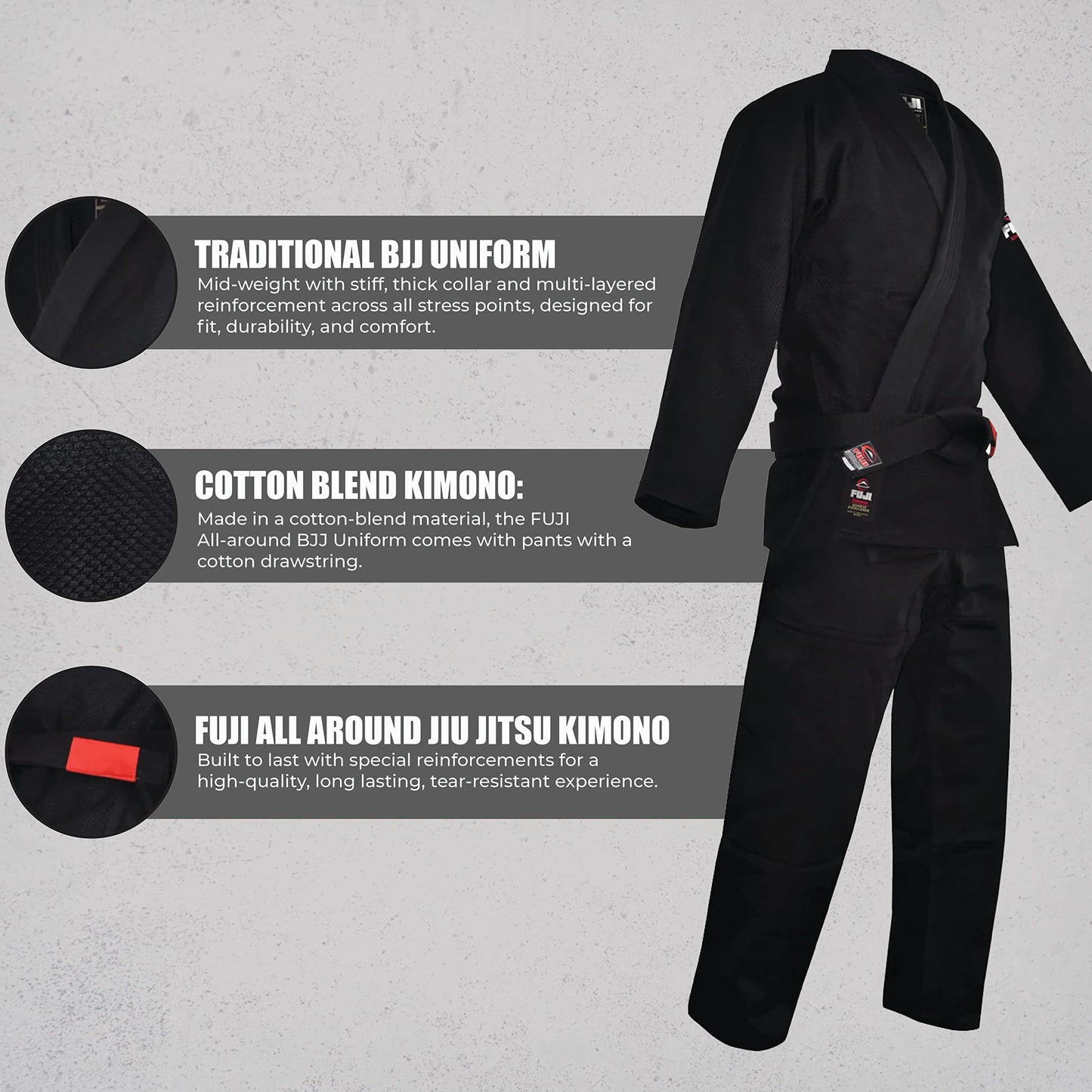 FUJI All Around Brazilian Style Jiu Jitsu Uniform - Black