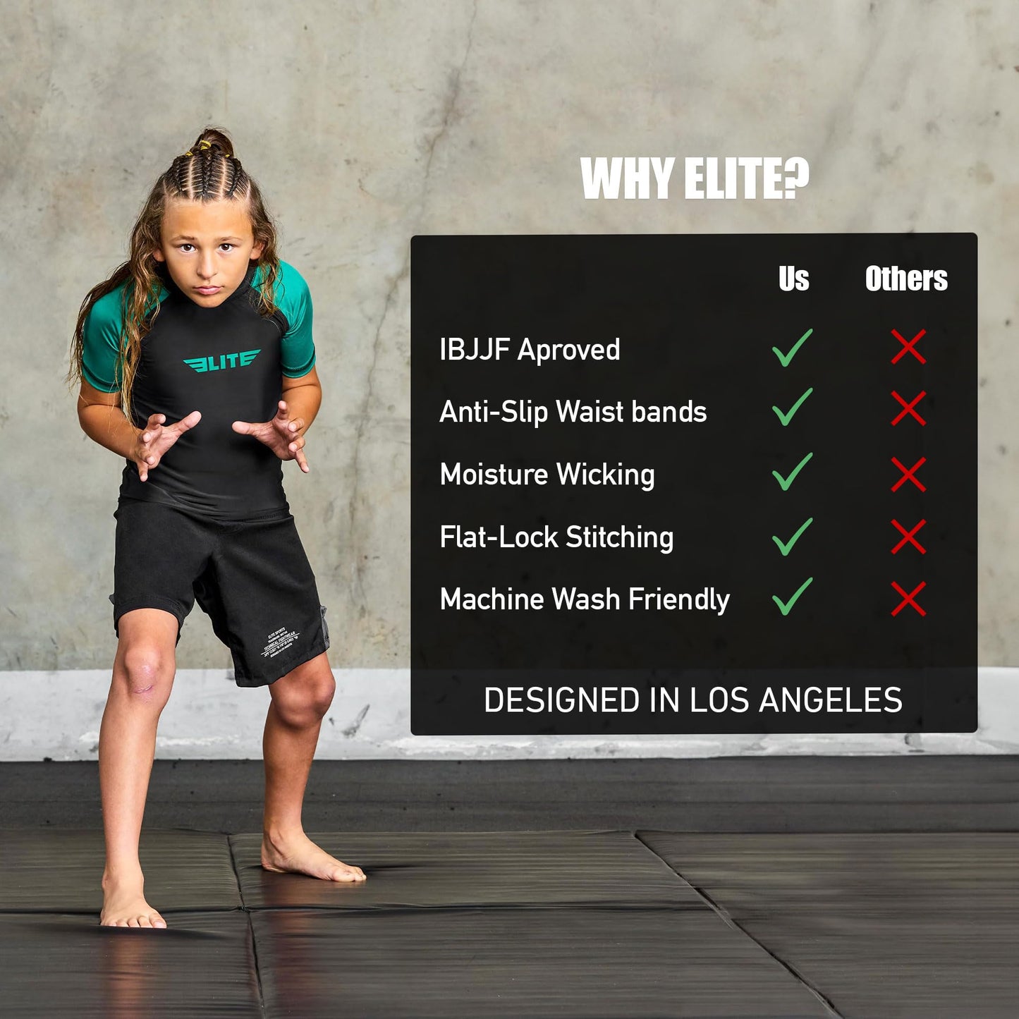 Elite Sports Short Sleeve Compression Shirt for Kids | Youth Boys & Girls BJJ MMA