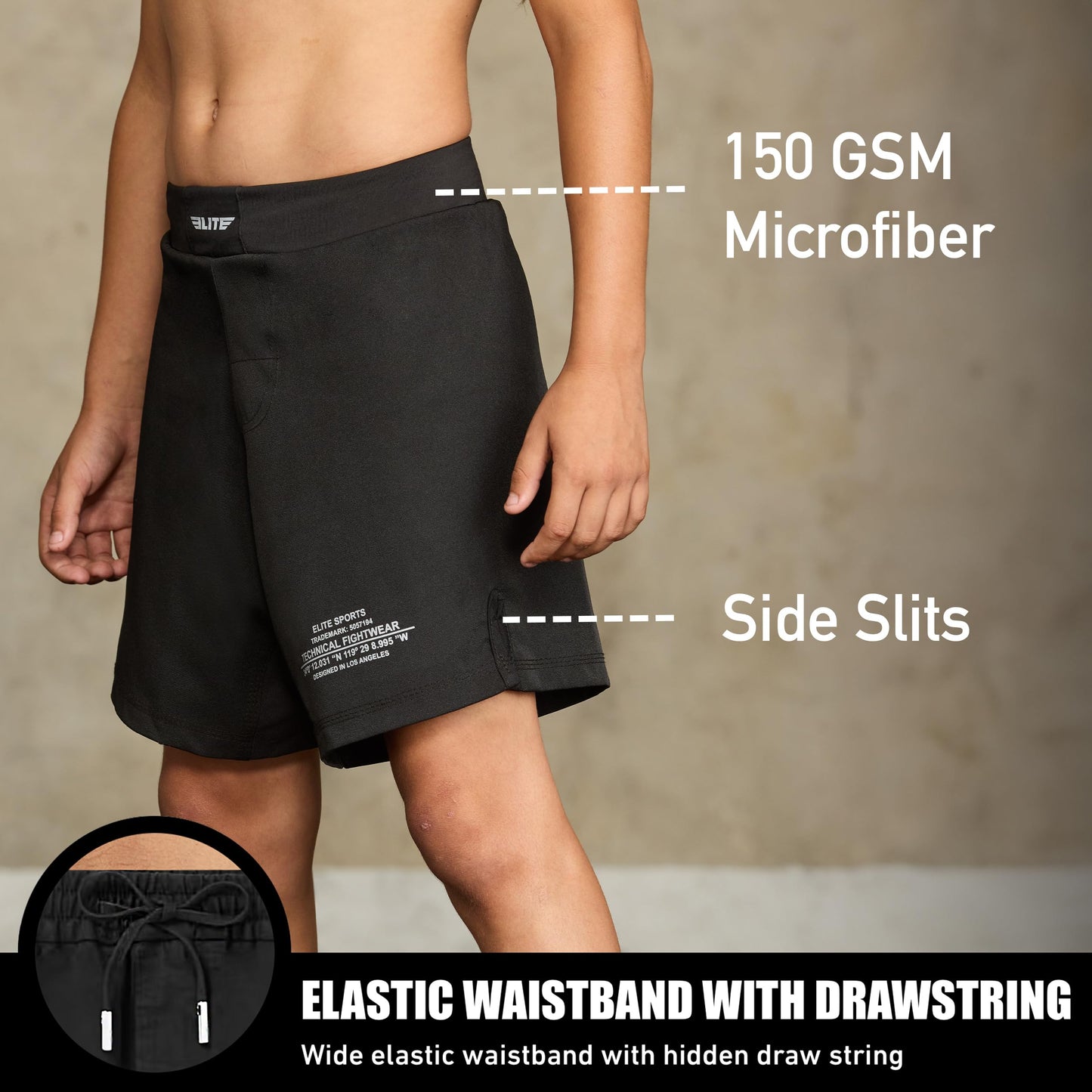 Elite Sports Kids | Youth  MMA Training Shorts - Black