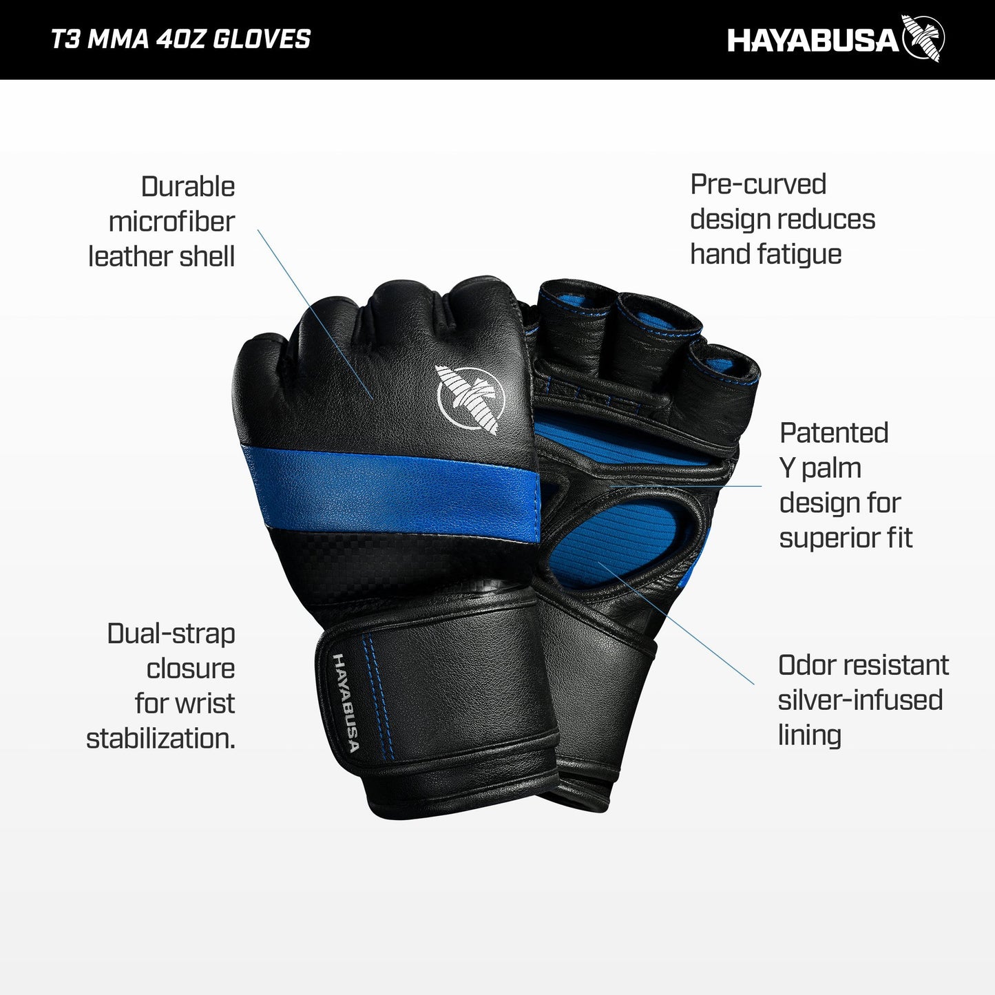 Hayabusa T3 4oz Pro Style MMA Gloves for Men and Women - Black