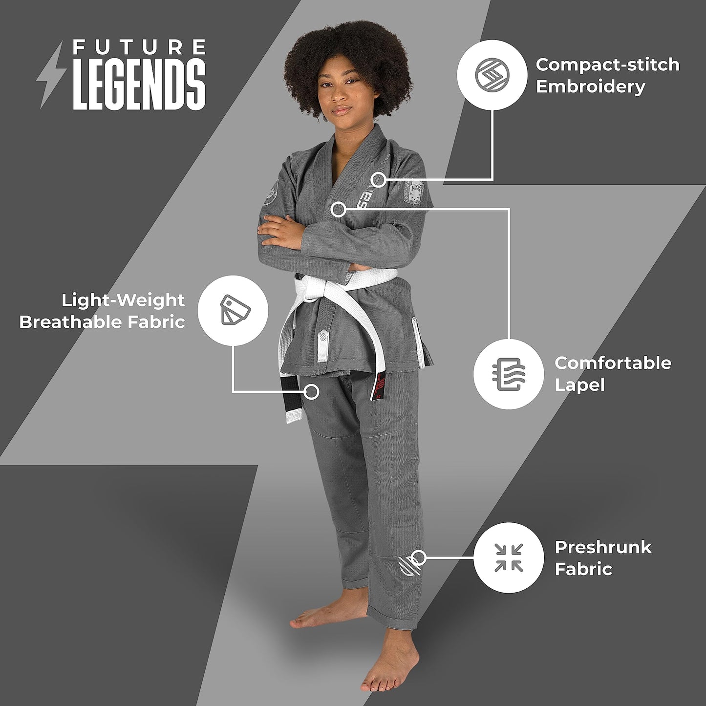 Sanabul Future Legends BJJ Gi for Kids | Youth BJJ White Belt Included - Silver/White